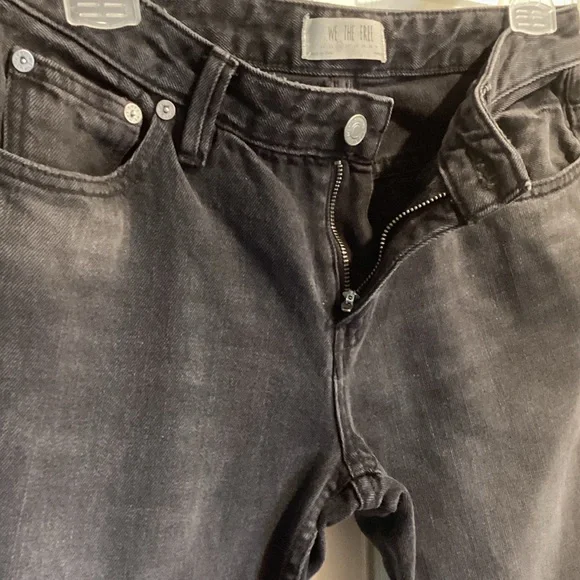 We The Free Black Denim Distressed Raw Hem Flare Boho Mid-Rise Jeans, Size 26 - Picture 6 of 15
